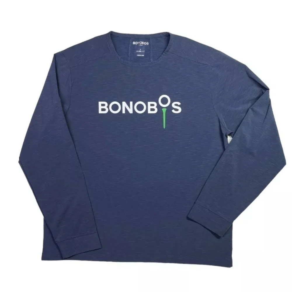 Bonobos Golf longsleeve logo spellout slim fit shirt Large blue Activewear Casua